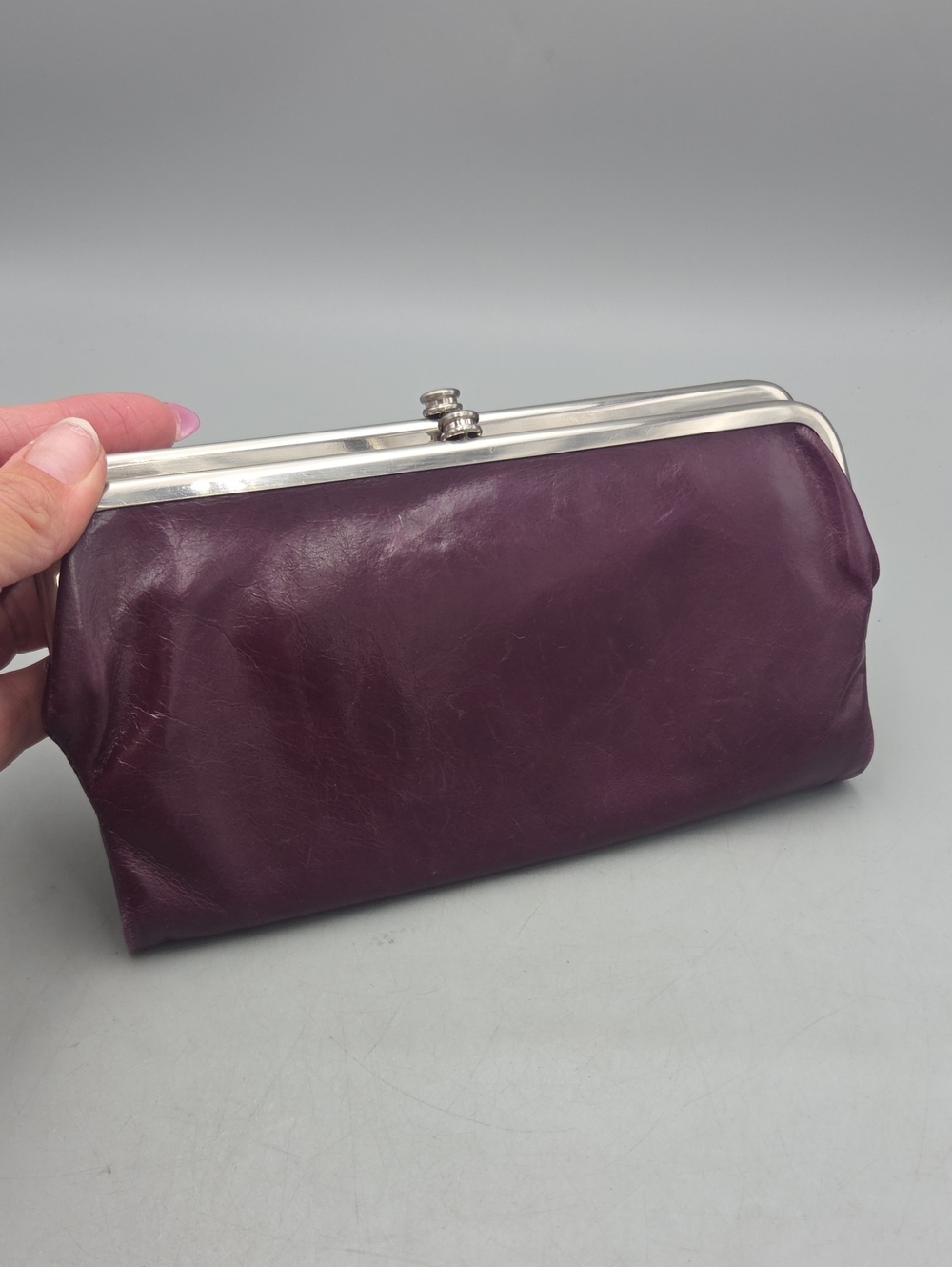 Hobo Lauren Clutch Burgundy Purple Distressed Leather